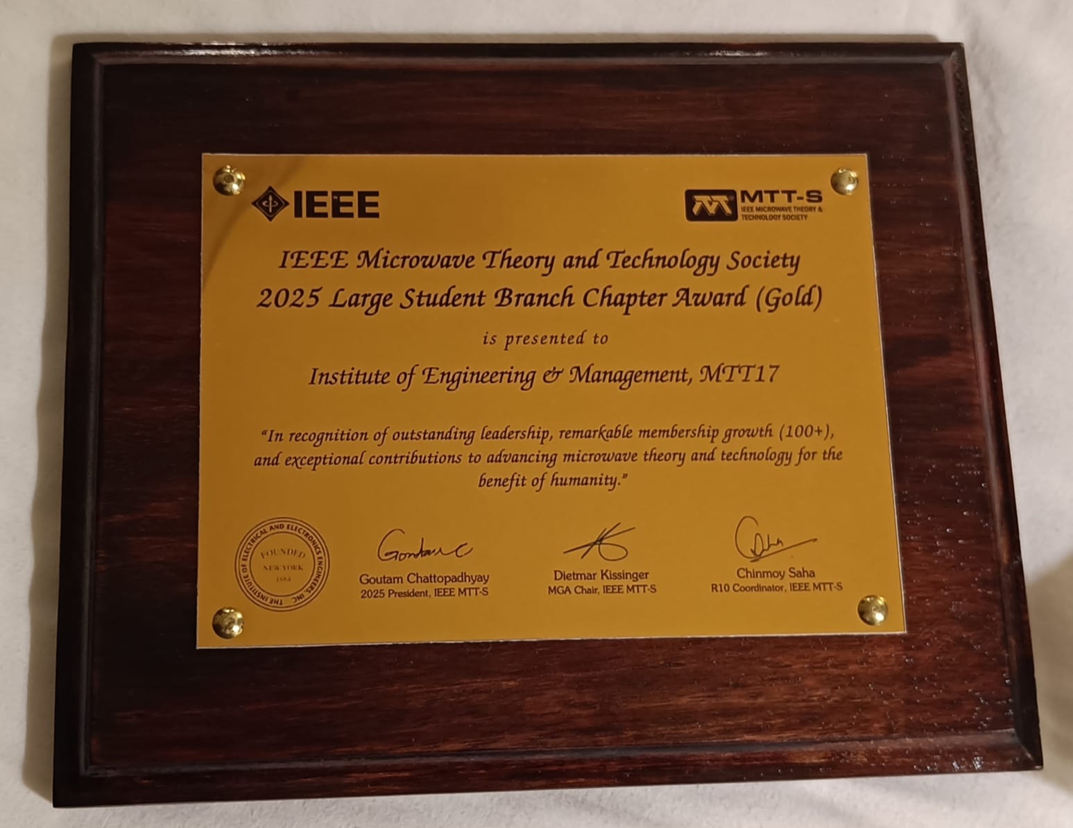 IEEE MTT-S 2025 Large Student Branch Chapter Award (Gold)